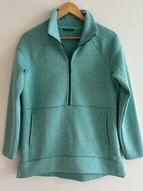 LL Bean Teal Quilted Quarter Zip Pullover Fleece Gorpcore Womens Small Hiking